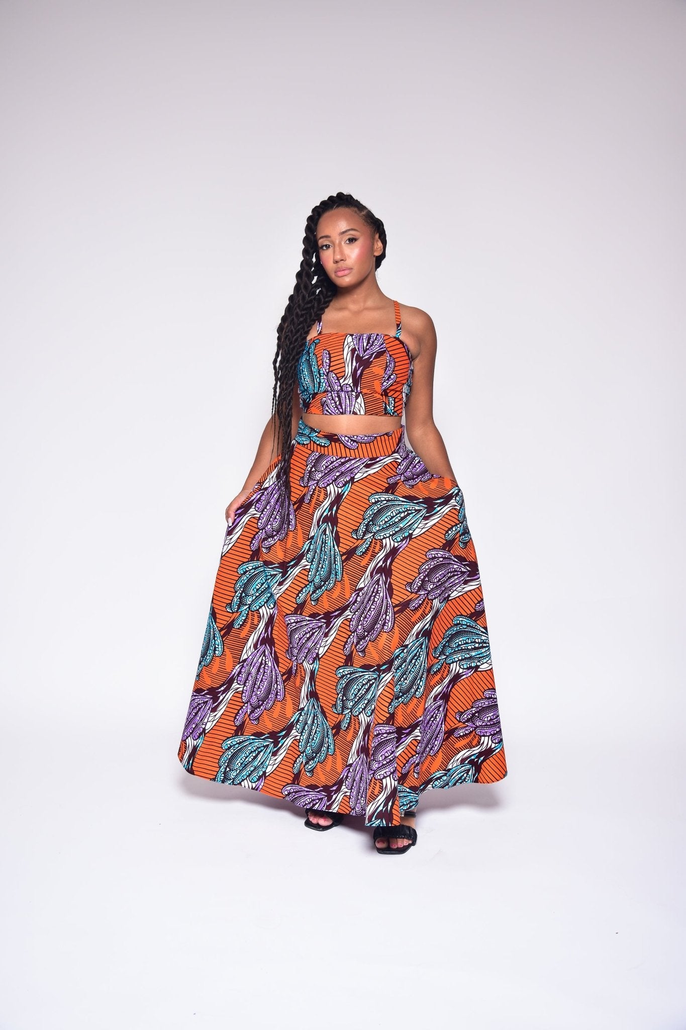 Longue jupe à imprimé africain - CELIA - makomie