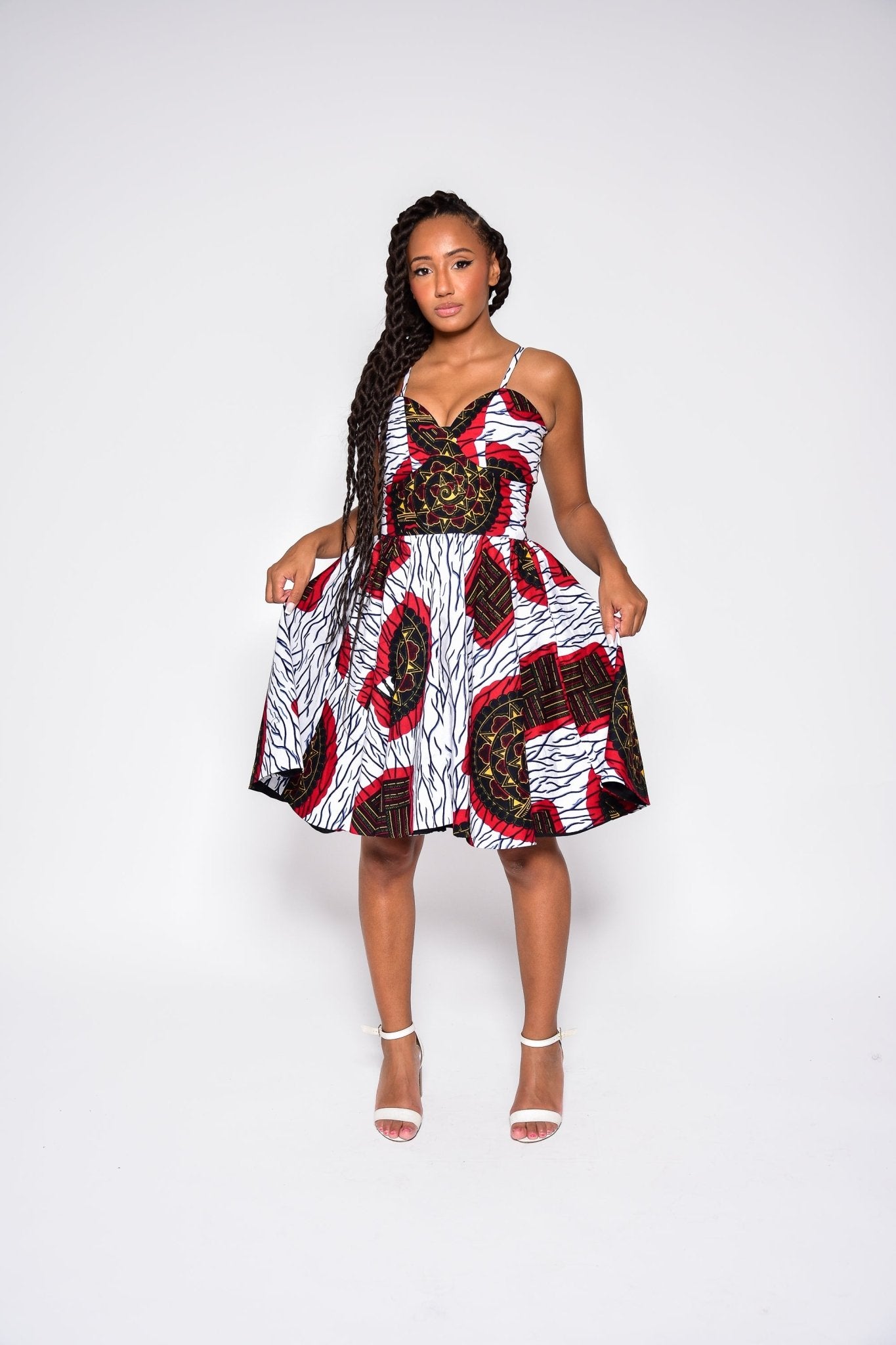 Robe LIVIA mi - longue imprimé géométrique en wax 100% coton - makomie