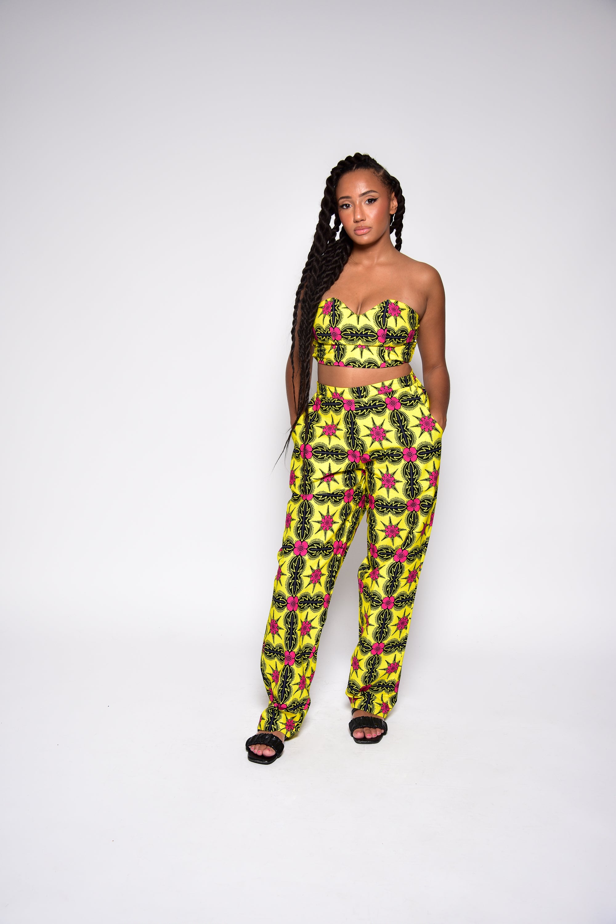 Crop top à coloris jaune en wax - TIYA - makomie