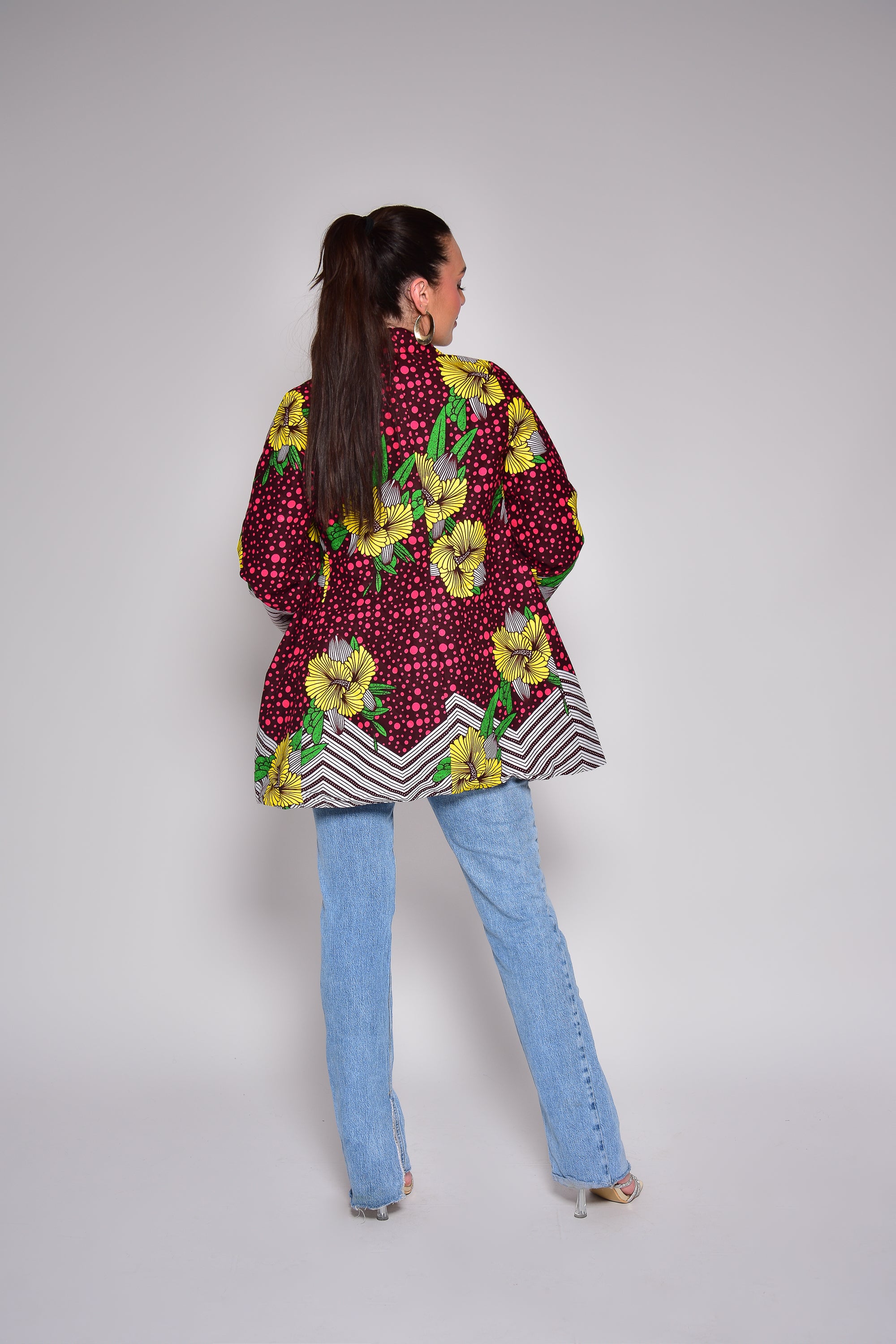 Veste blazer à motif fleurs en wax - KETIA - makomie