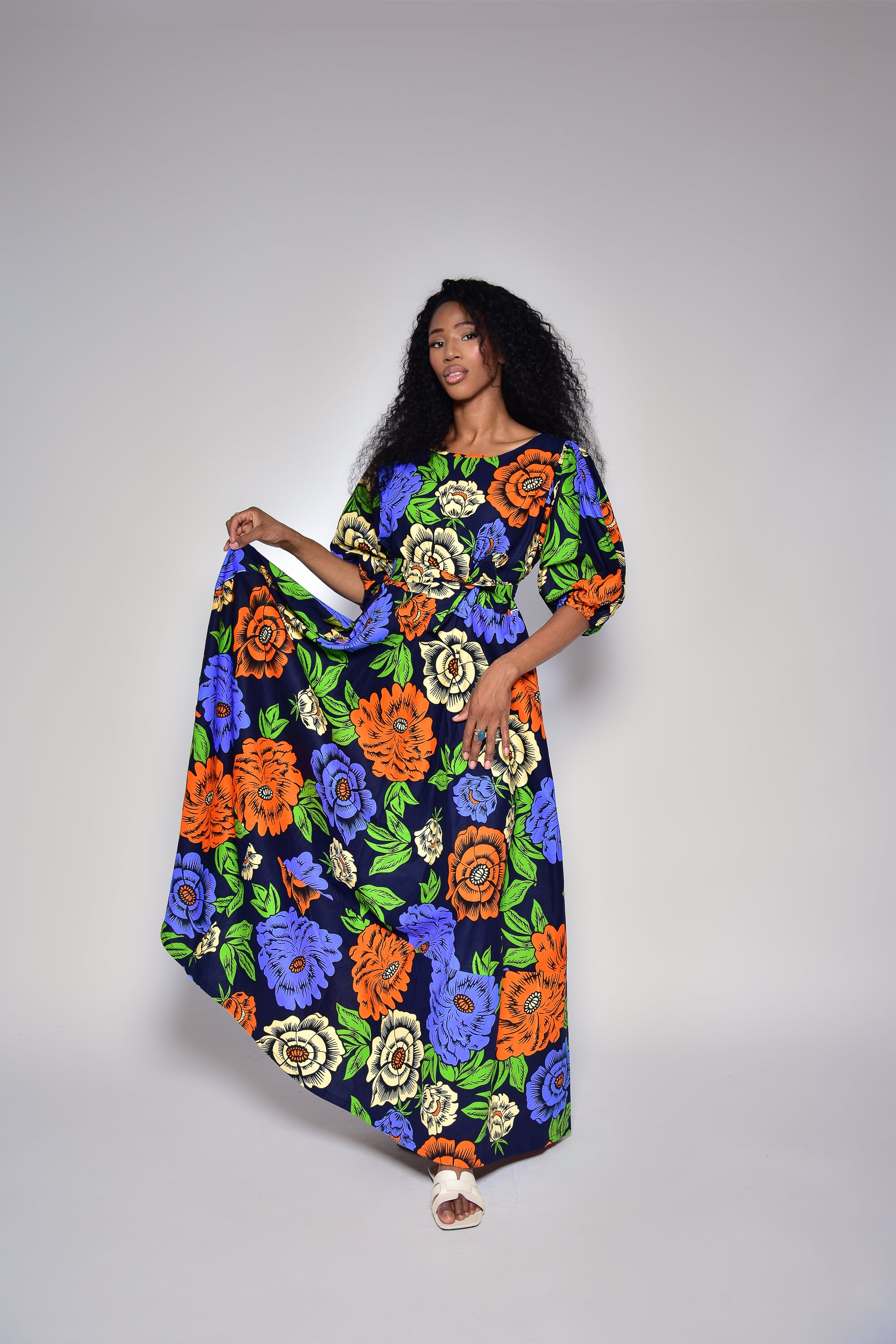 Longue robe fleurie à imprimé africain - TULA - makomie