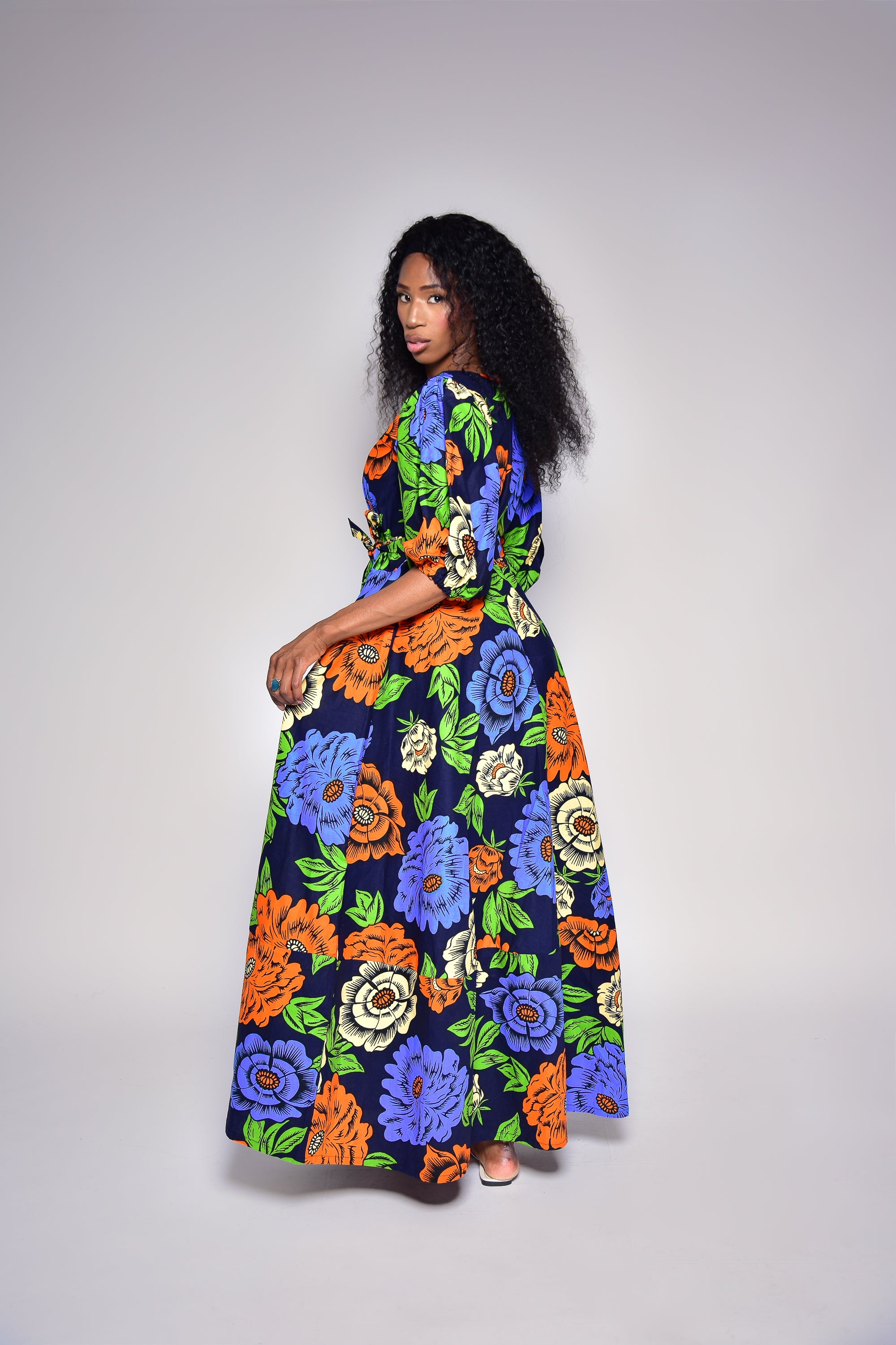 Longue robe fleurie à imprimé africain - TULA - makomie