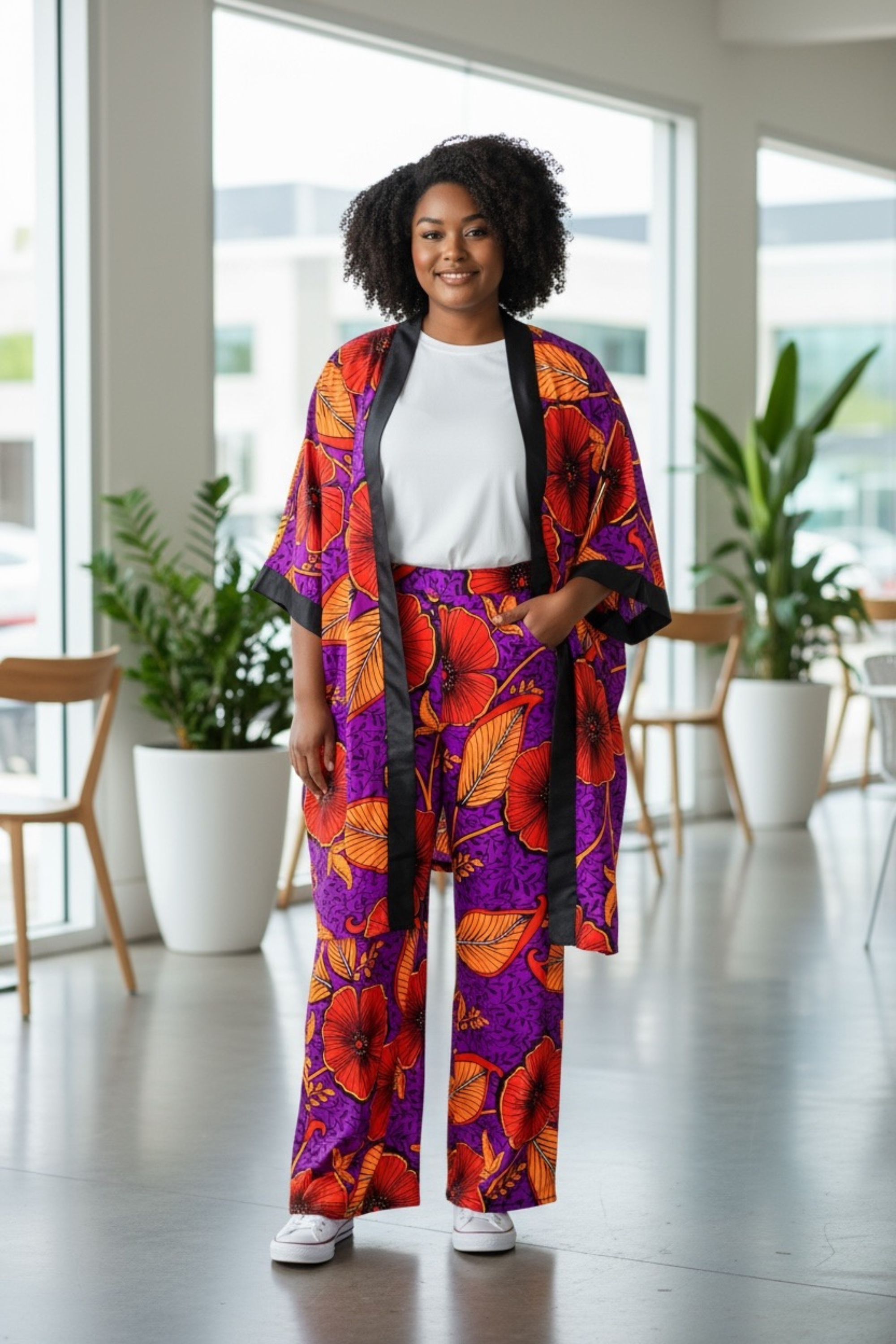 Pantalon NENE taille haute en wax - imprimé africain 100% coton