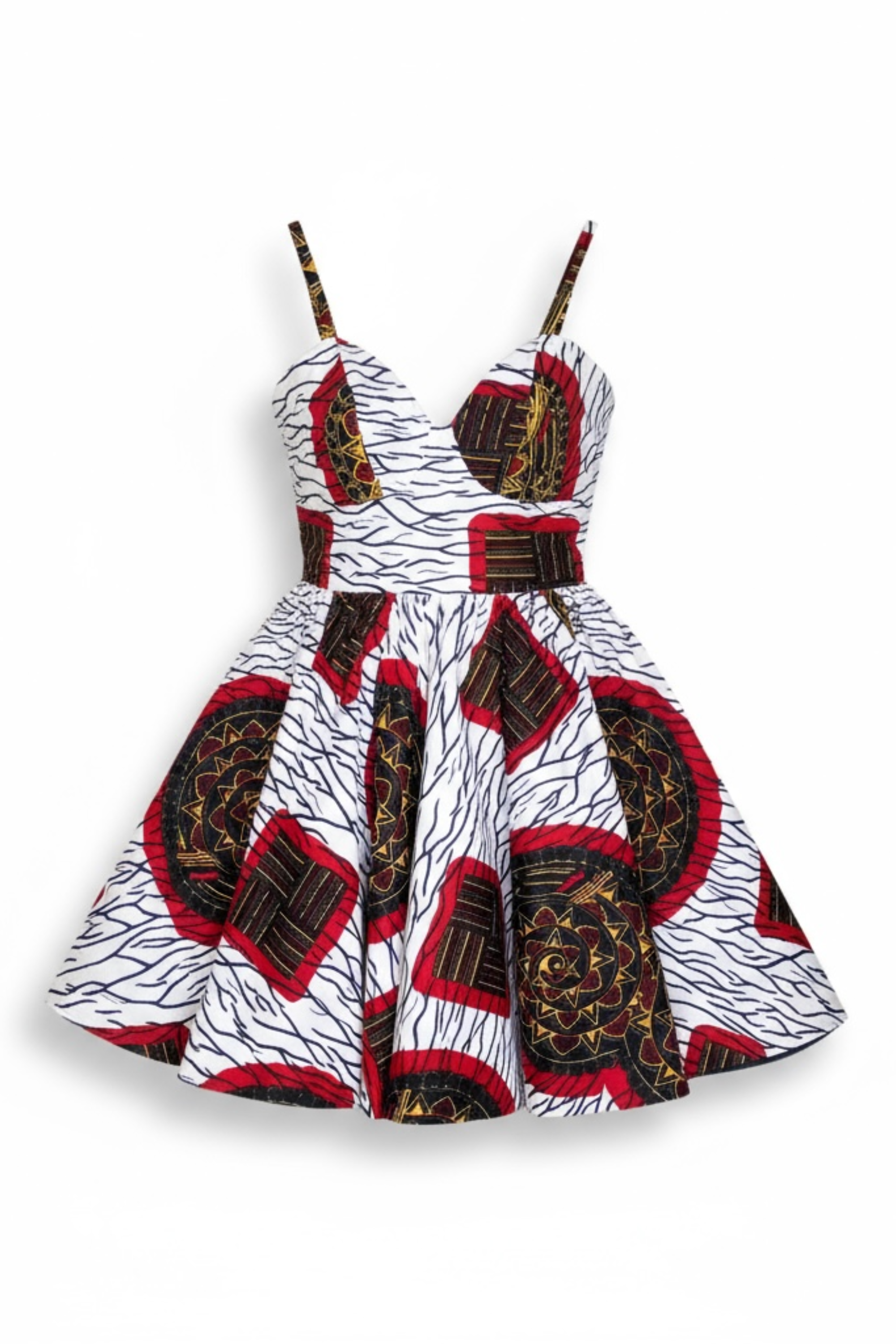 Robe LIVIA mi-longue imprimé géométrique en wax 100% coton