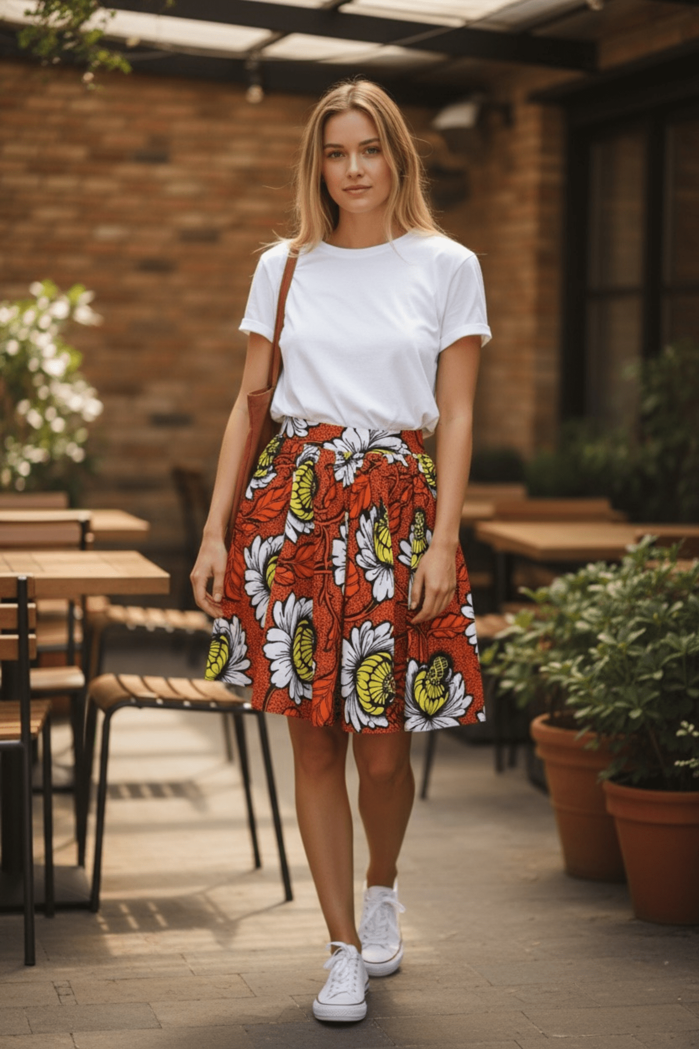 Jupe ZOE - jupe mi - longue à motif fleurs en wax, fait main - makomie