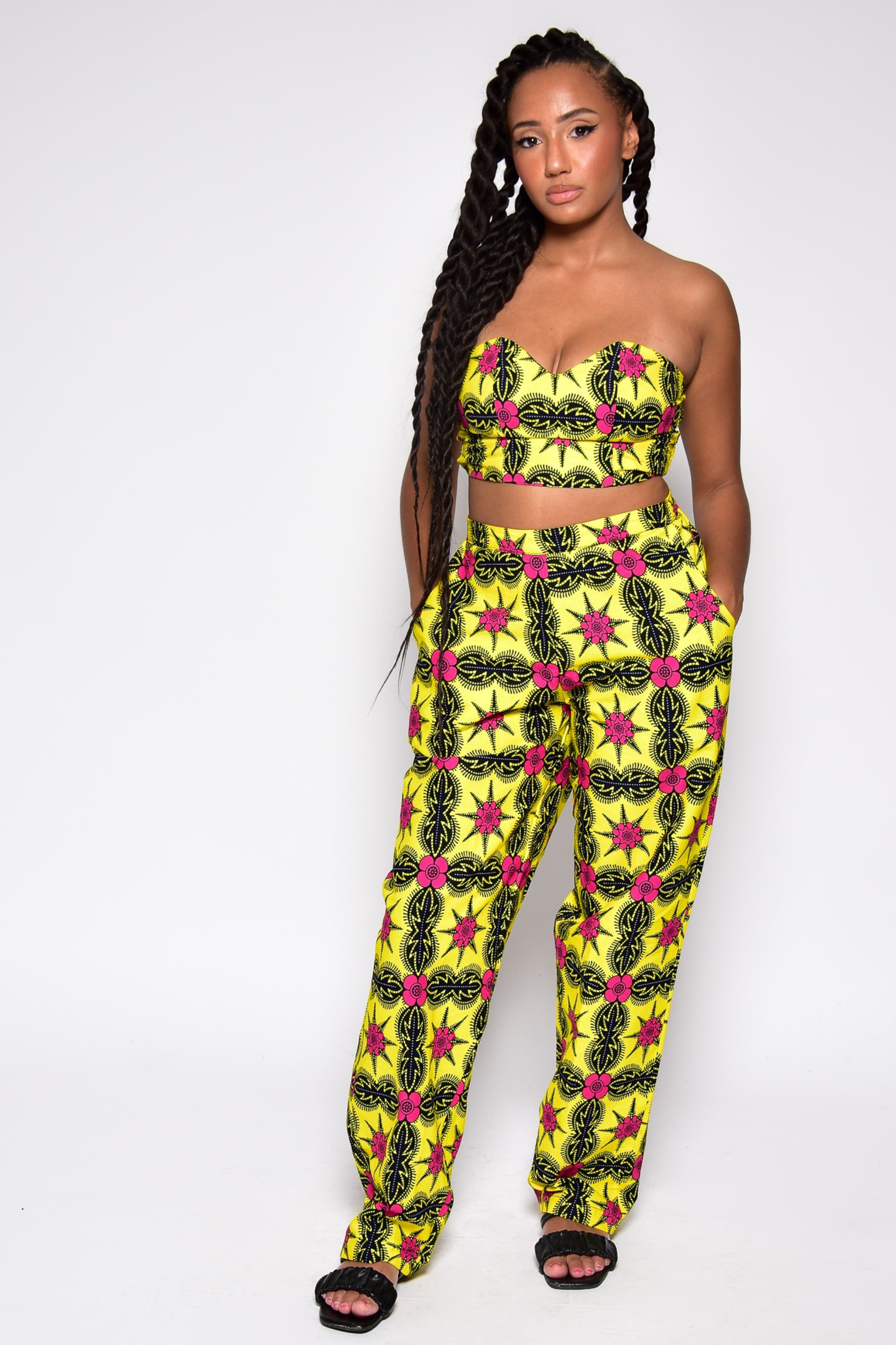 Pantalon taille haute à imprimé africain - TIYA - makomie