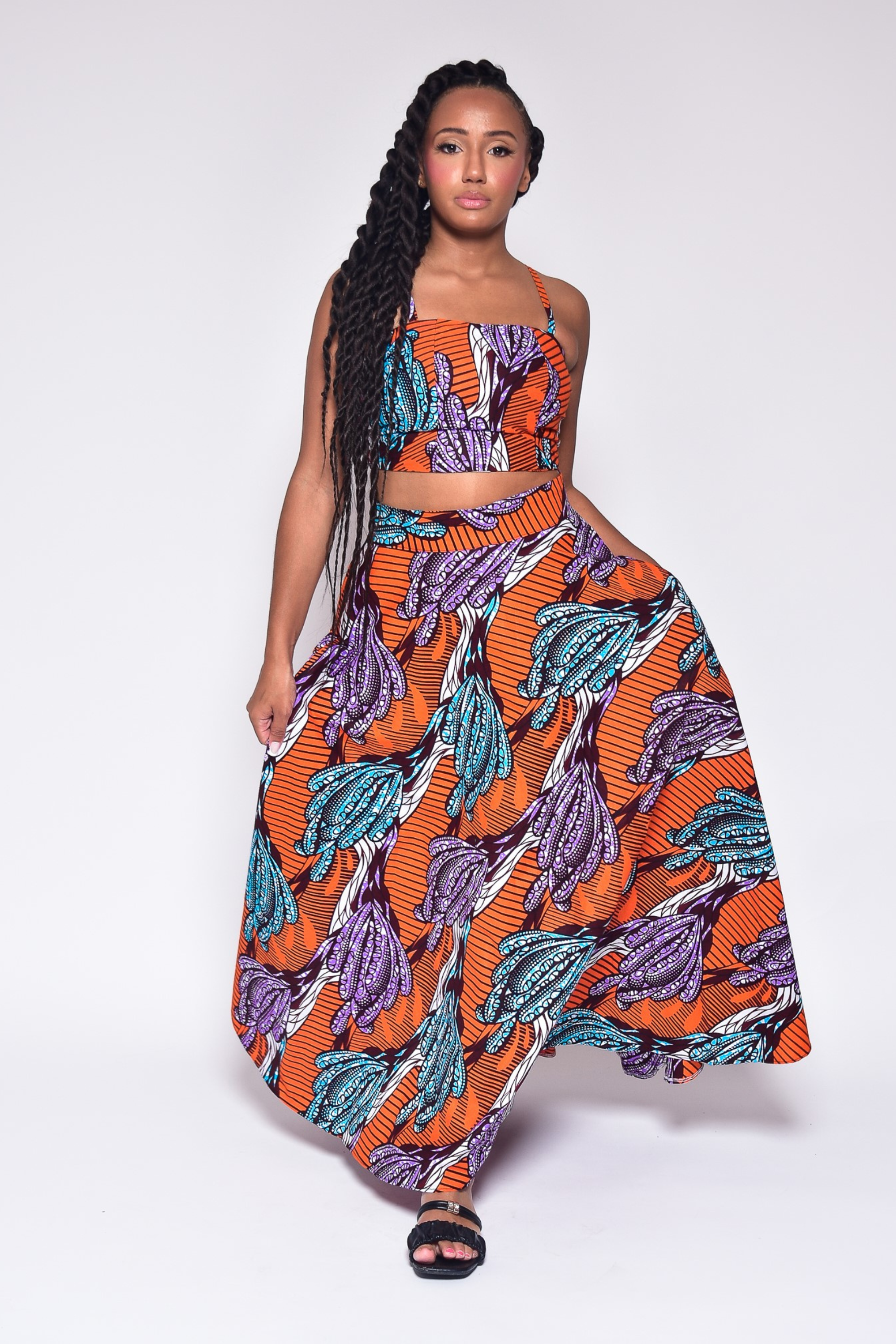 Ensemble crop top et longue jupe à imprimé africain - CELIA - makomie