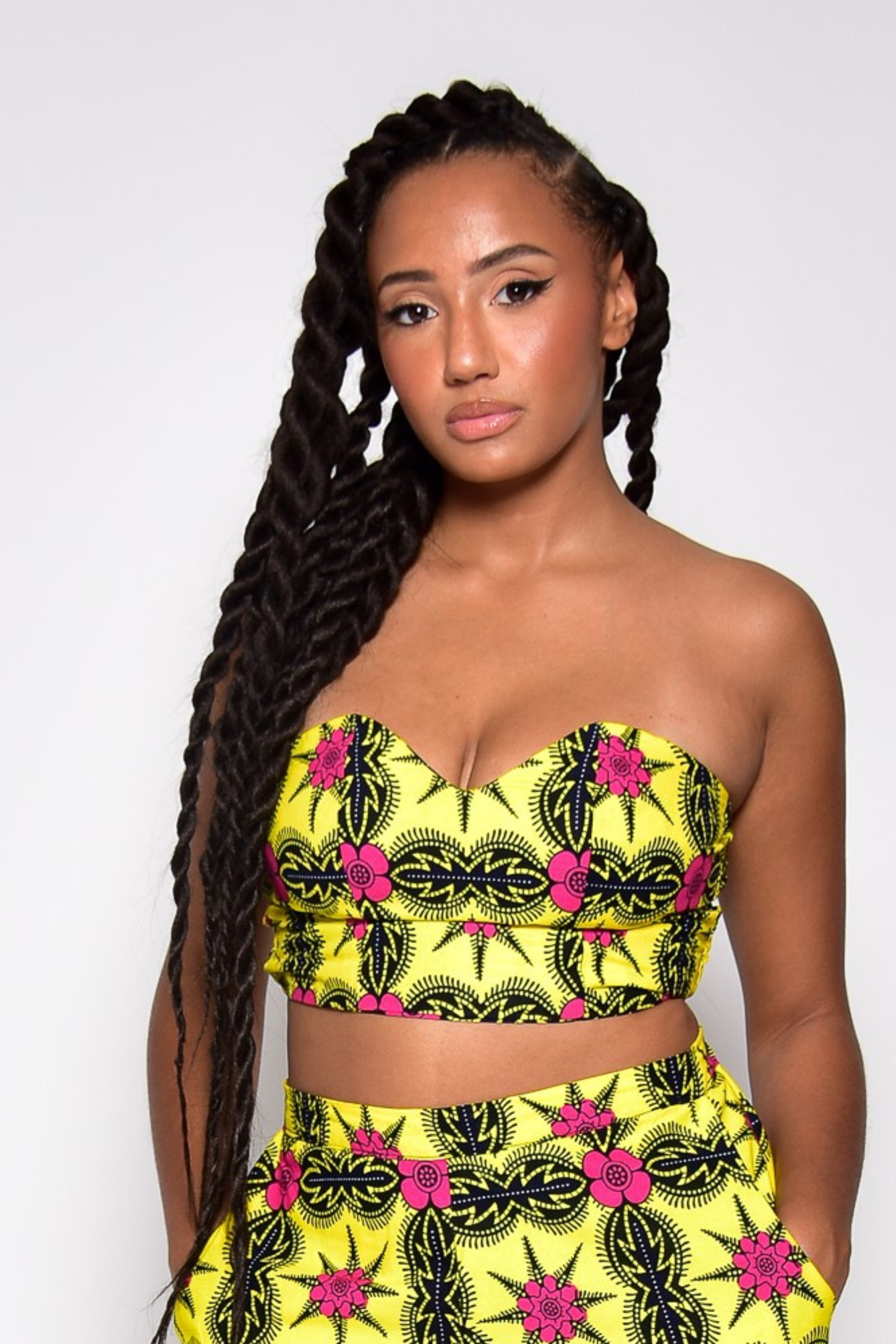 Crop top à coloris jaune en wax - TIYA - makomie