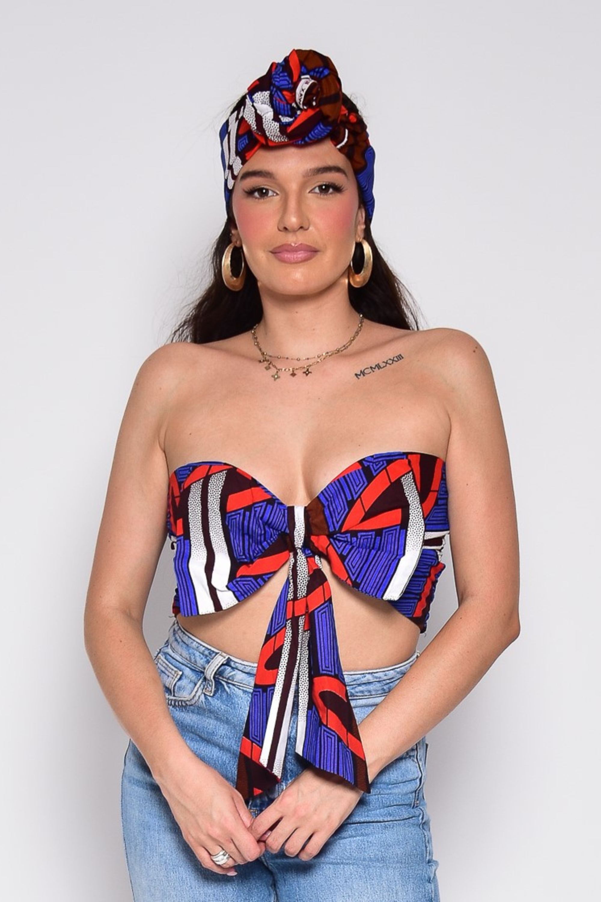 Crop top bleu en wax - JALIA - makomie