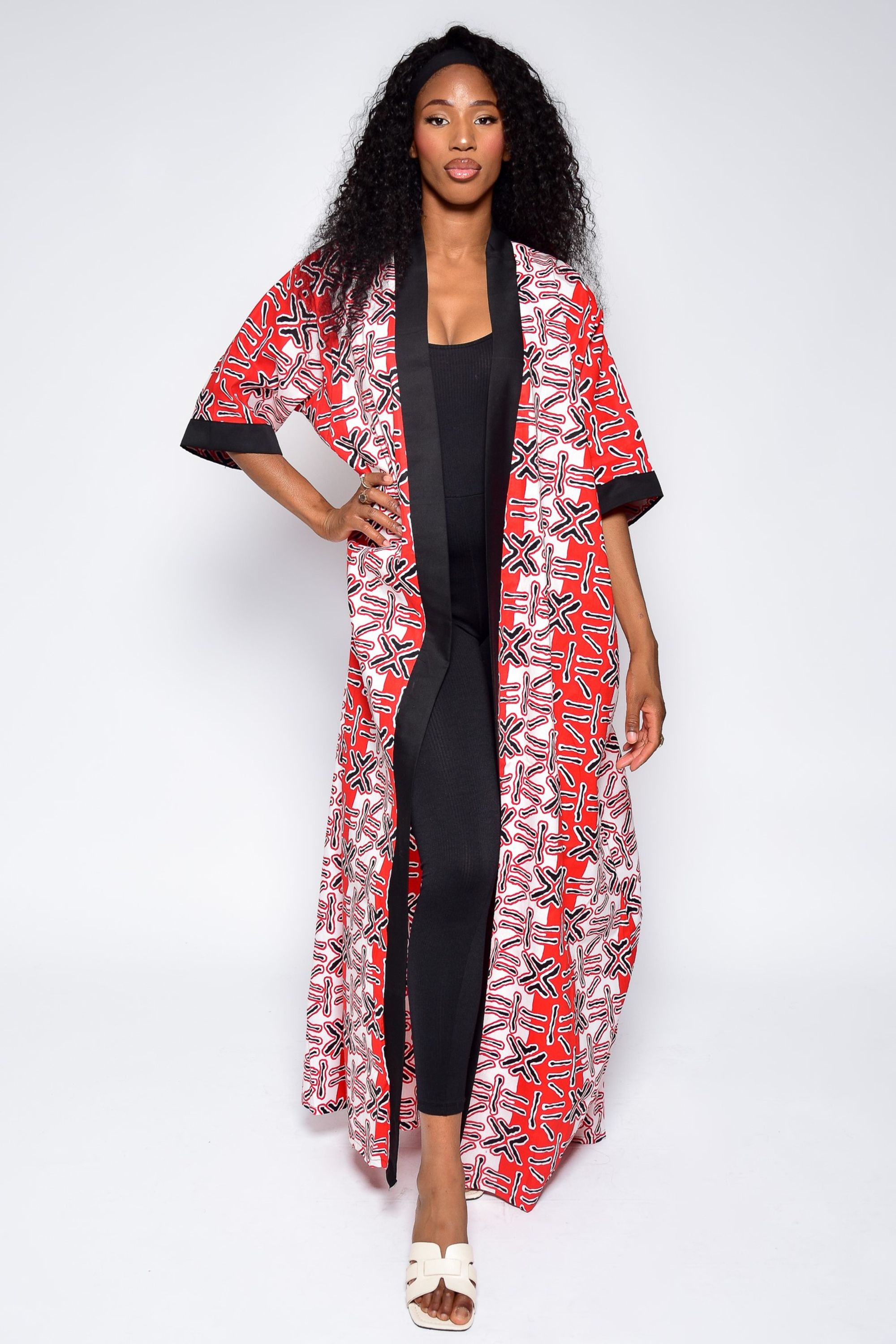 Long kimono rose à imprimé africain - NOOR - makomie