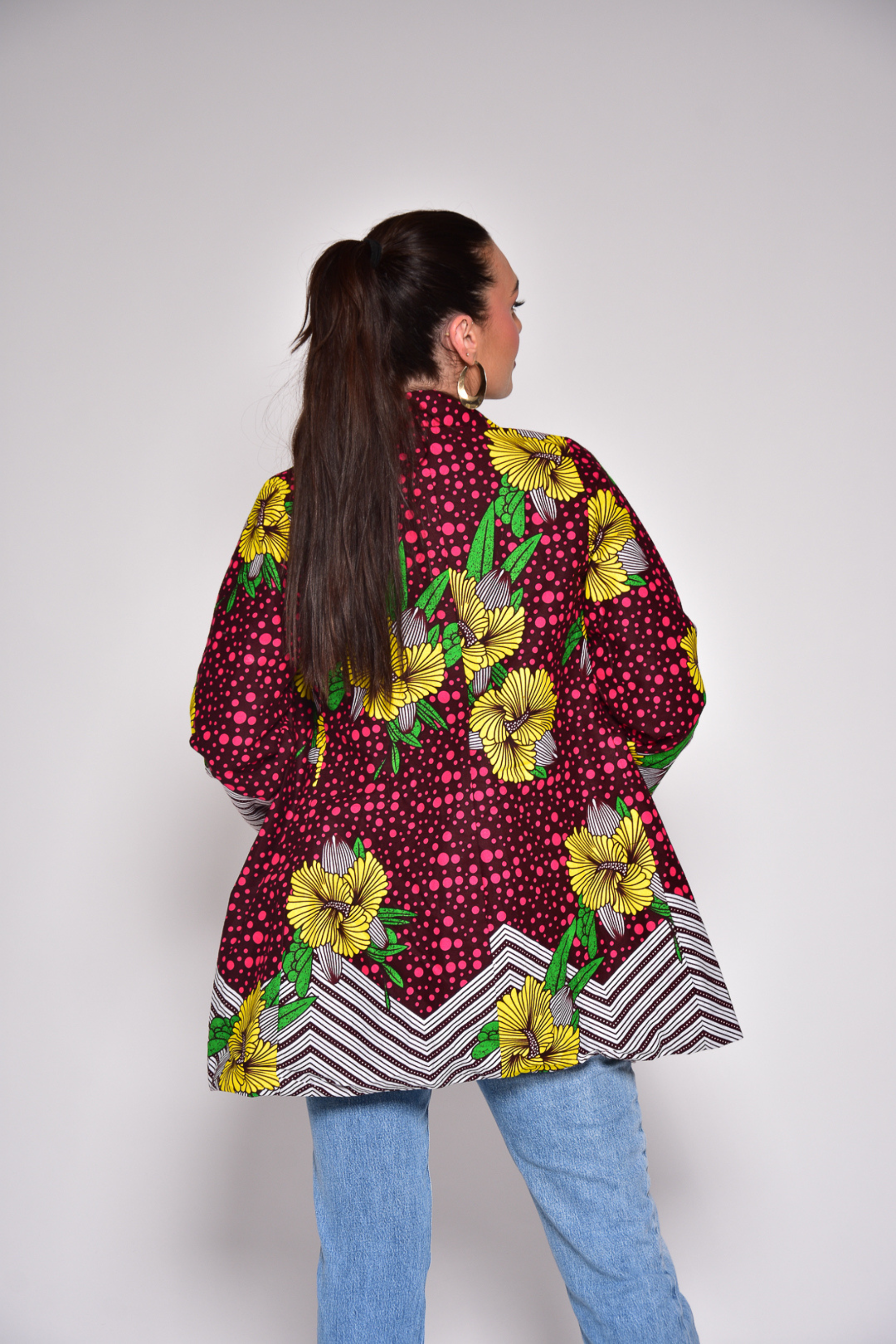 Veste blazer à motif fleurs en wax - KETIA - makomie