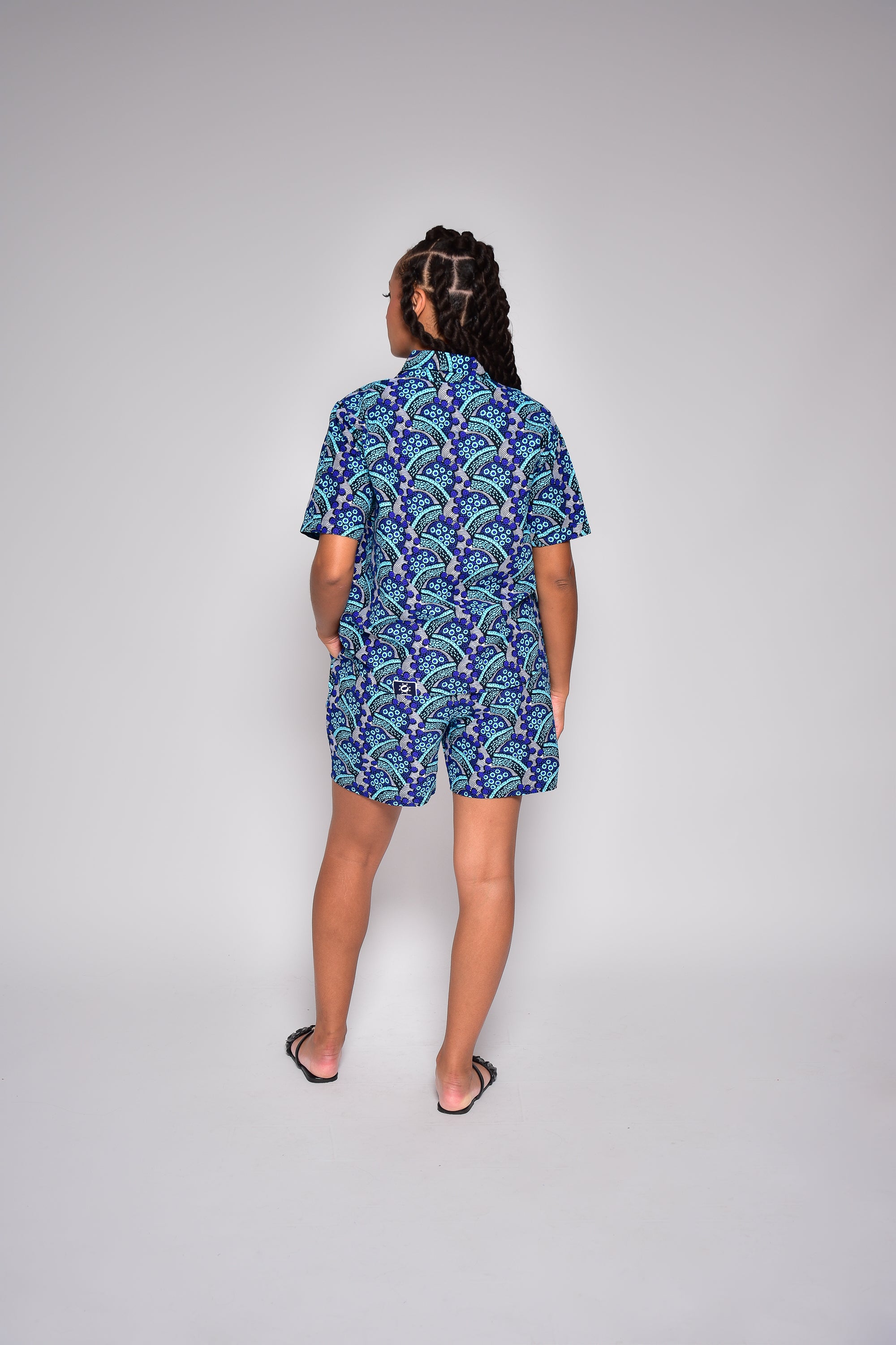 Short FANTA en wax imprimé africain – vue de dos, short femme fait main