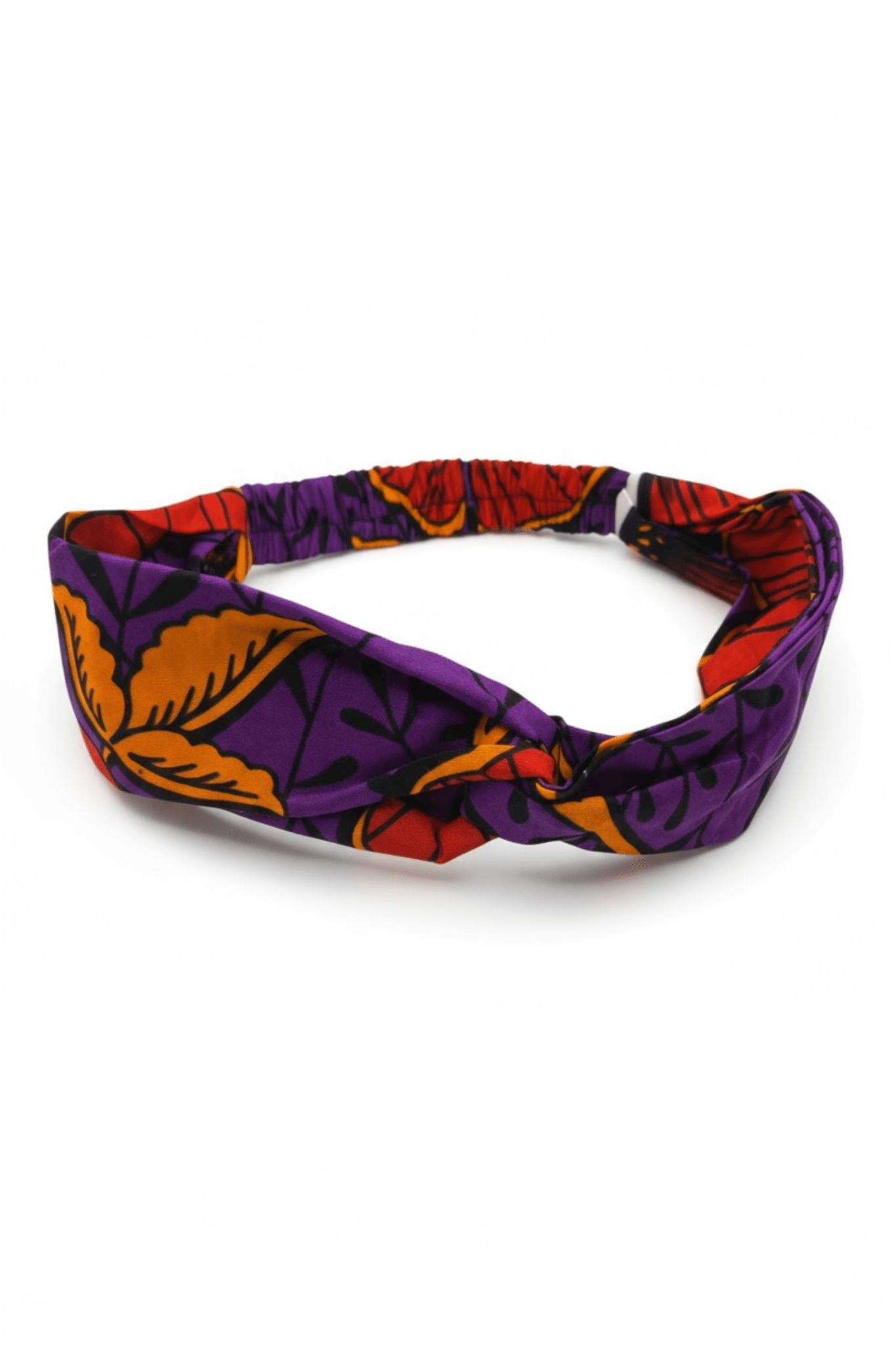 Bandeau cheveux NENE en wax africain – Violet, orange & rouge – Accessoire élégant fait main - makomie
