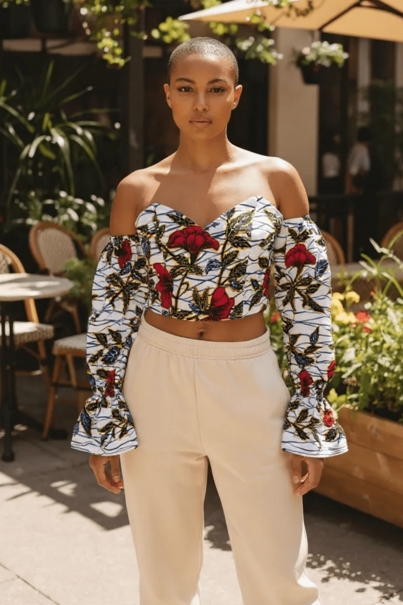Crop top BINTA en wax à manches bouffantes – imprimé fleuri - makomie