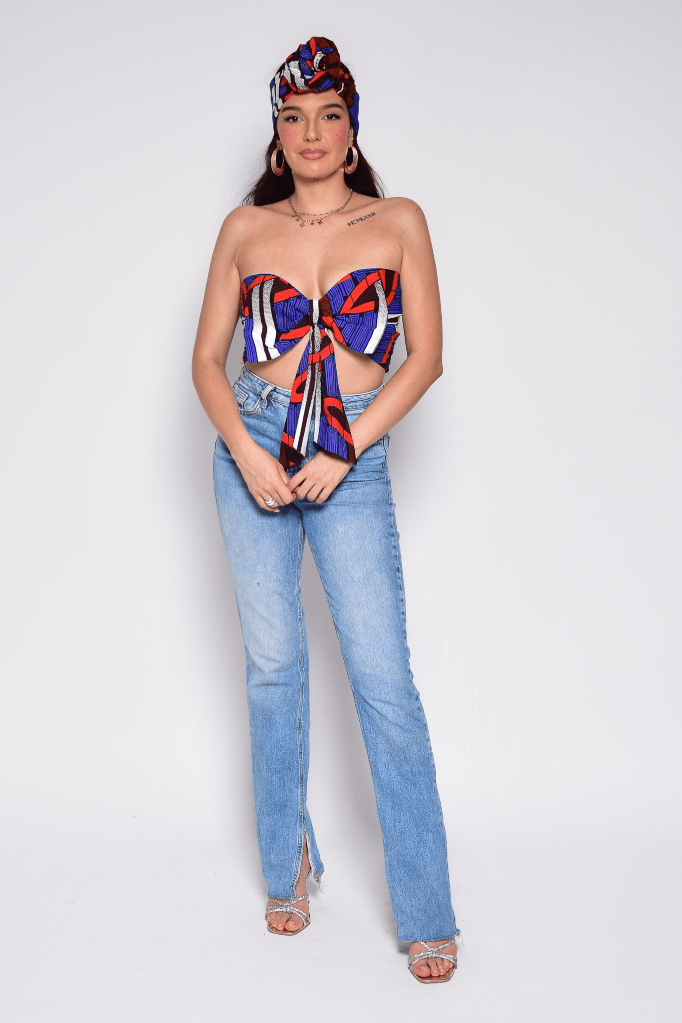 Crop Top Jalia – Top wax bleu en coton imprimé - makomie