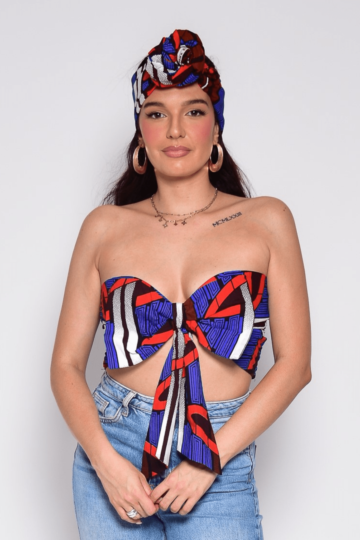 Crop Top Jalia – Top wax bleu en coton imprimé - makomie