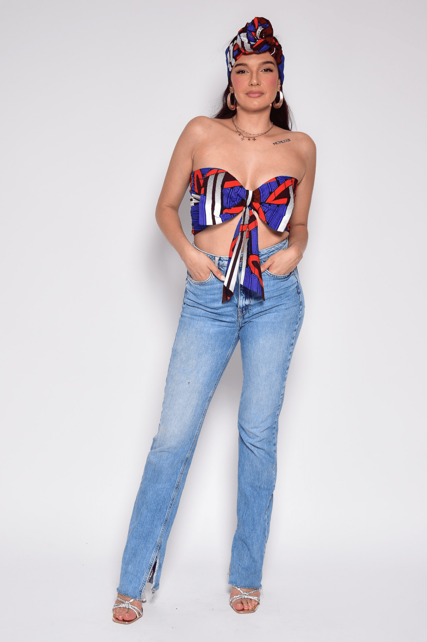 Crop Top Jalia – Top wax bleu en coton imprimé - makomie