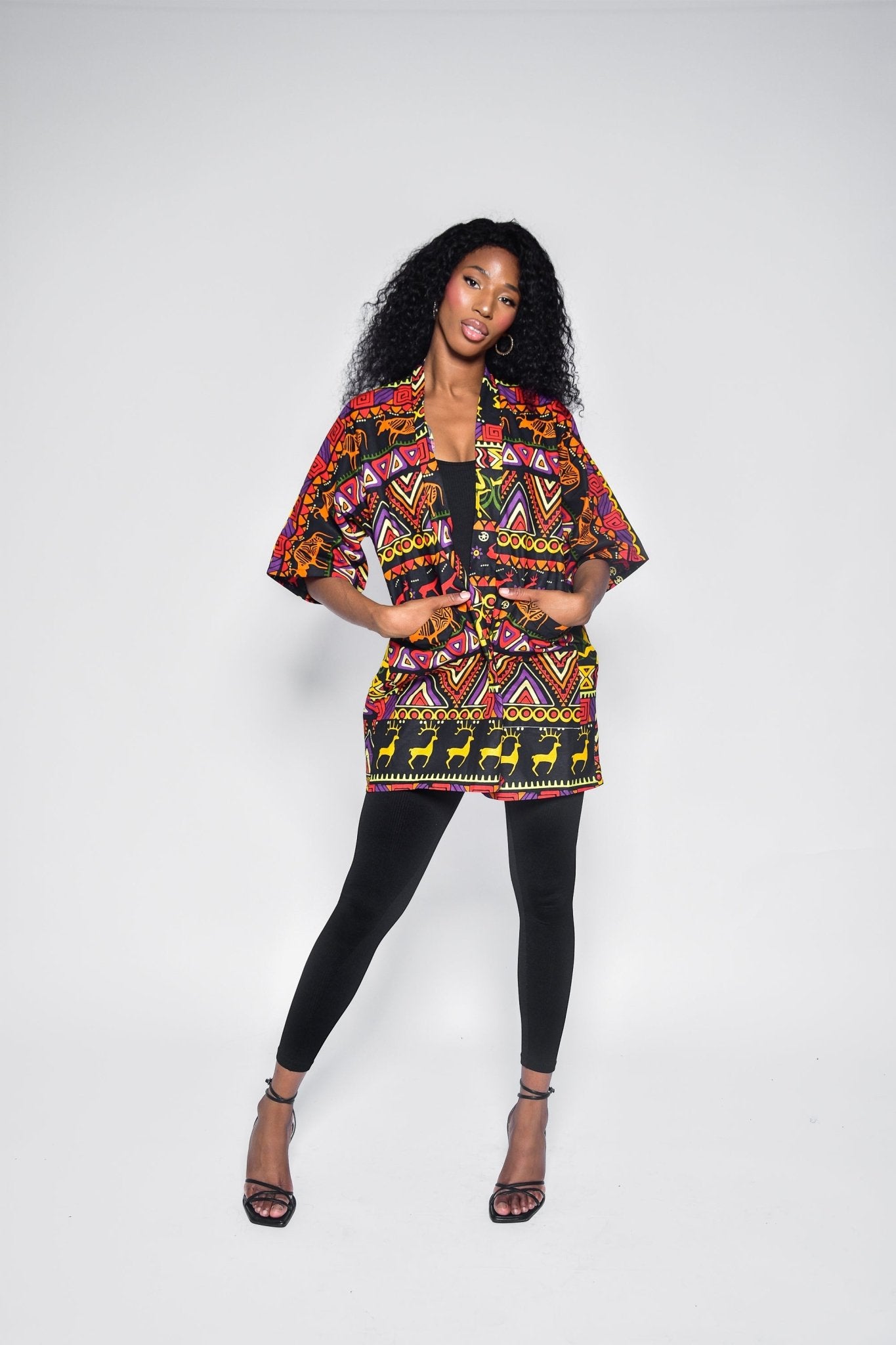 Kimono ALBA en wax imprimé africain – Veste ample femme fait main - makomie