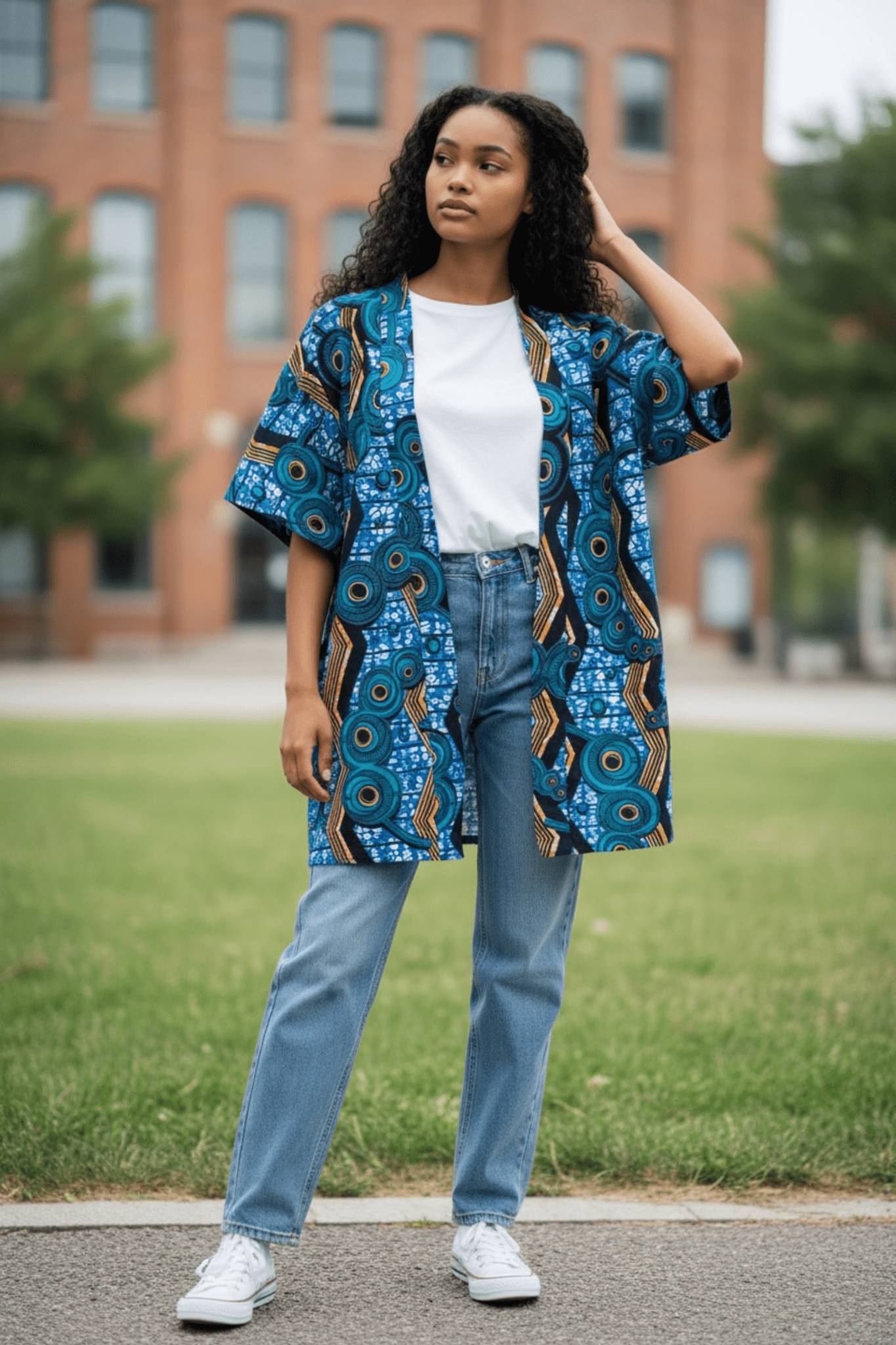 Kimono Ayo – Kimono mi - long mixte en wax 100% coton - makomie