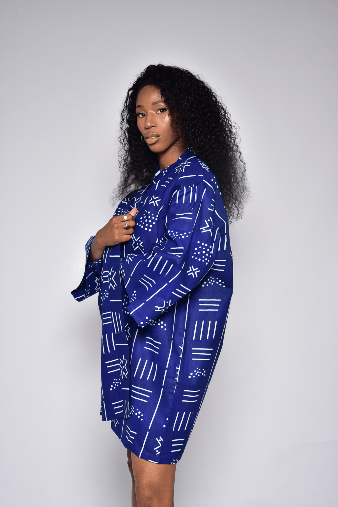 Kimono FANNY à imprimé africain – Veste mi - longue en wax fait main - makomie