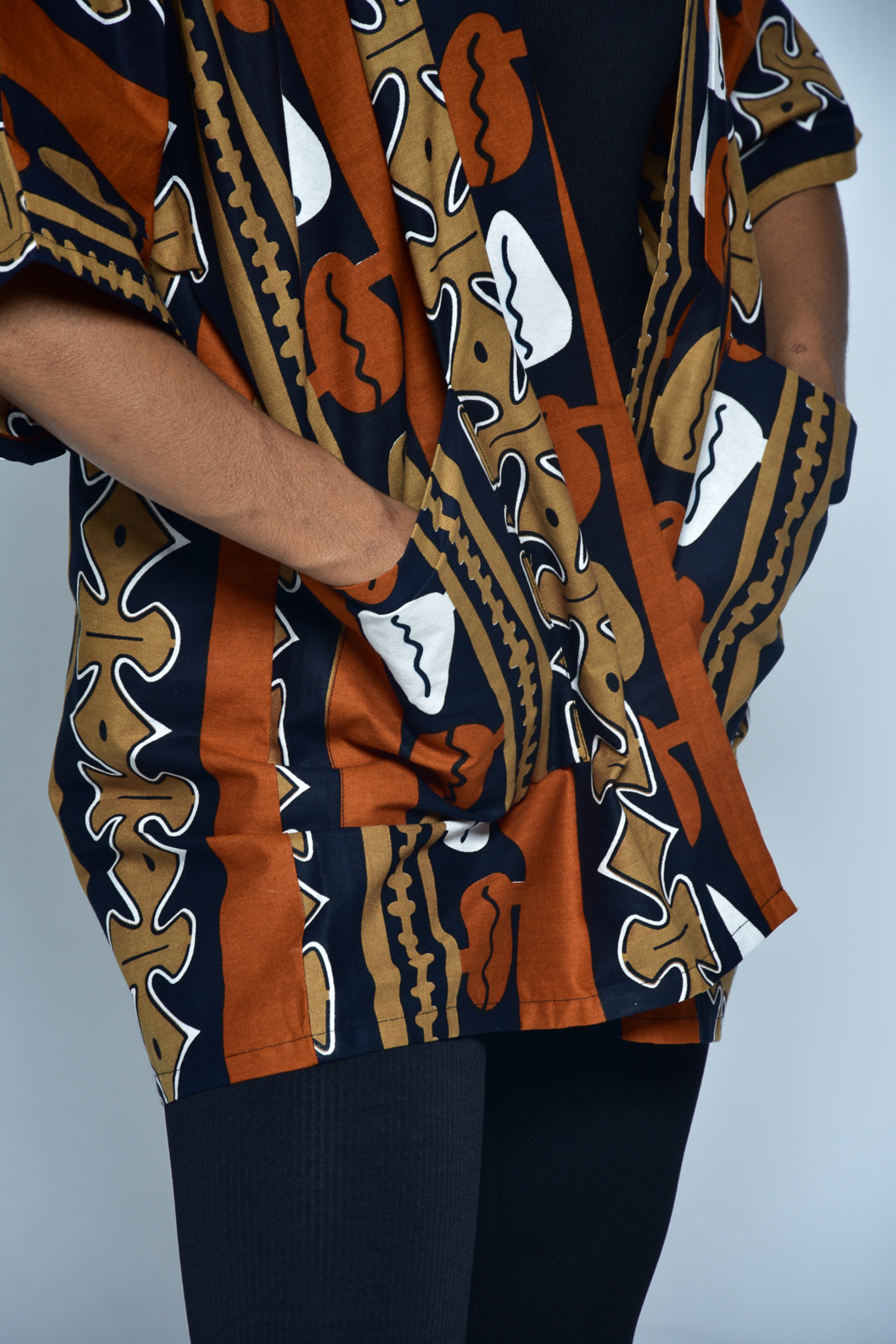 Kimono HELEN en wax imprimé africain –detail, kimono femme artisanal