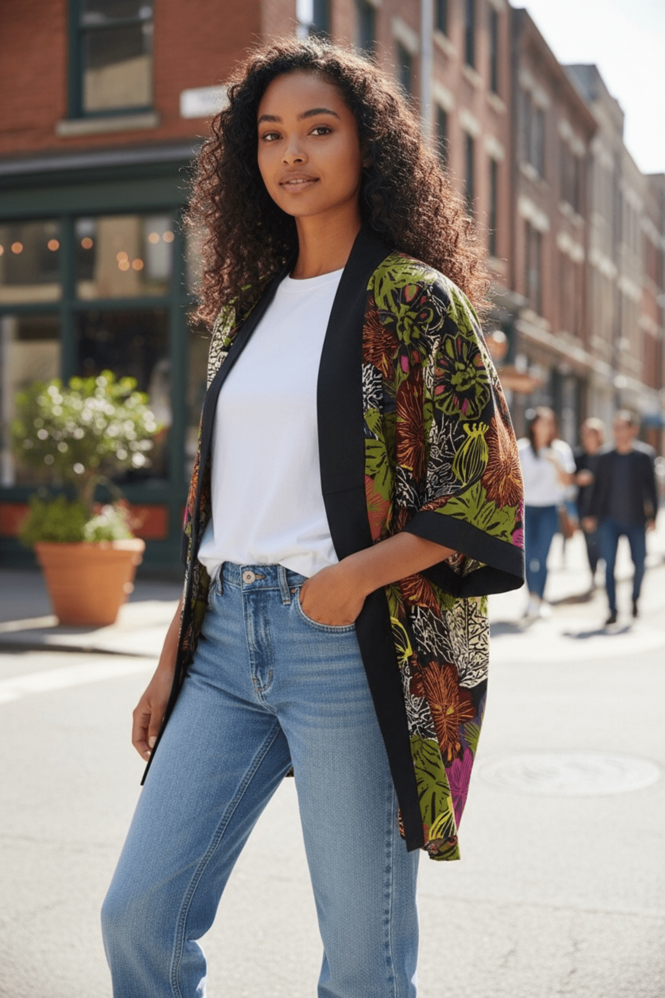 Kimono Nala – Kimono mixte mi - long fleuri en wax 100% coton - makomie