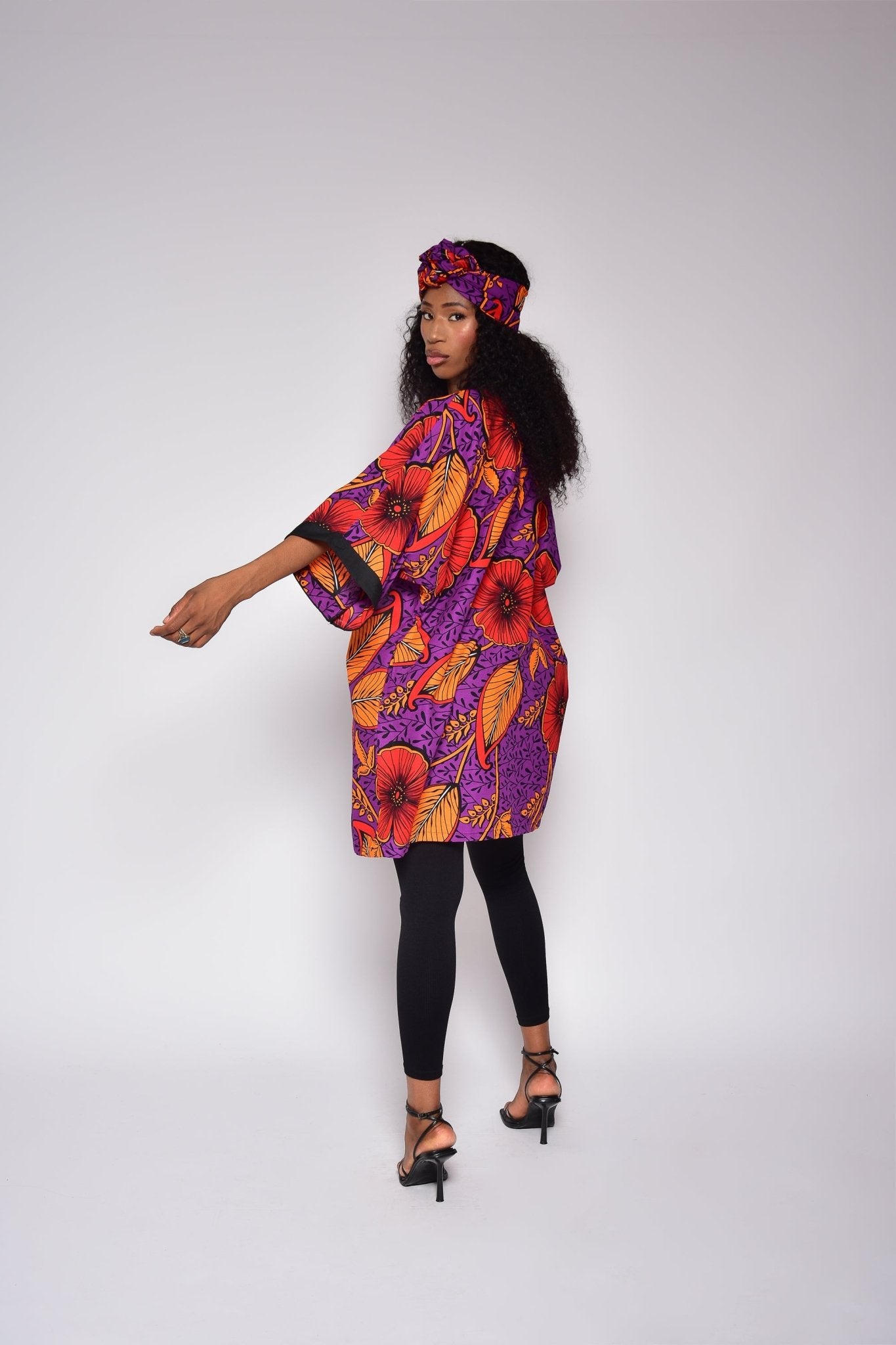 Kimono NENE en wax fleuri – Veste ample femme fait main - makomie