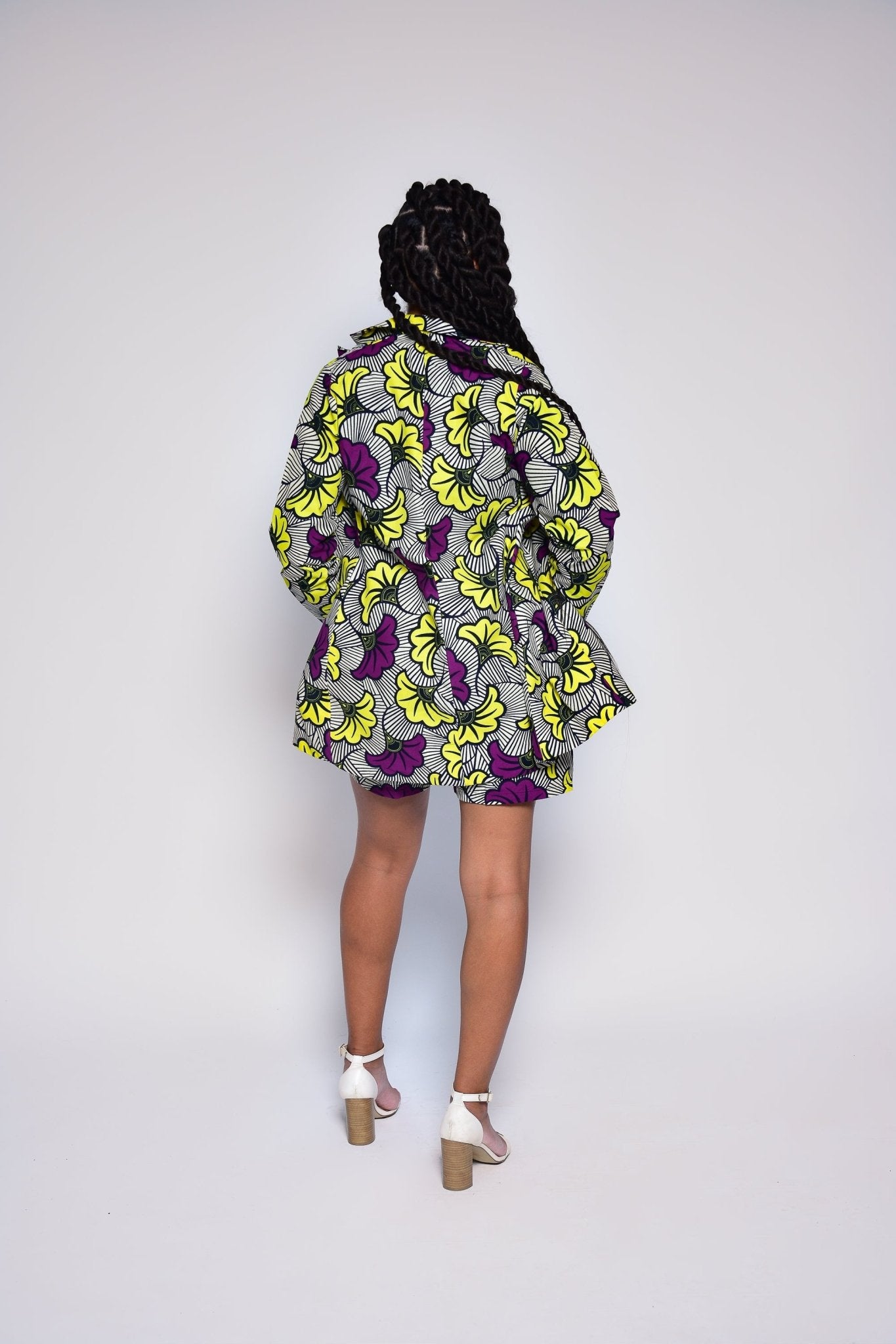 INA – Veste en wax jaune à fleurs doublée, imprimé africain fait main - makomie